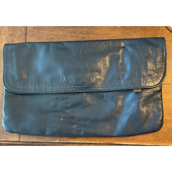 SAS Blue Leather Clutch Zipper Pocket Magnetic Closure Rectangle - Picture 1 of 6